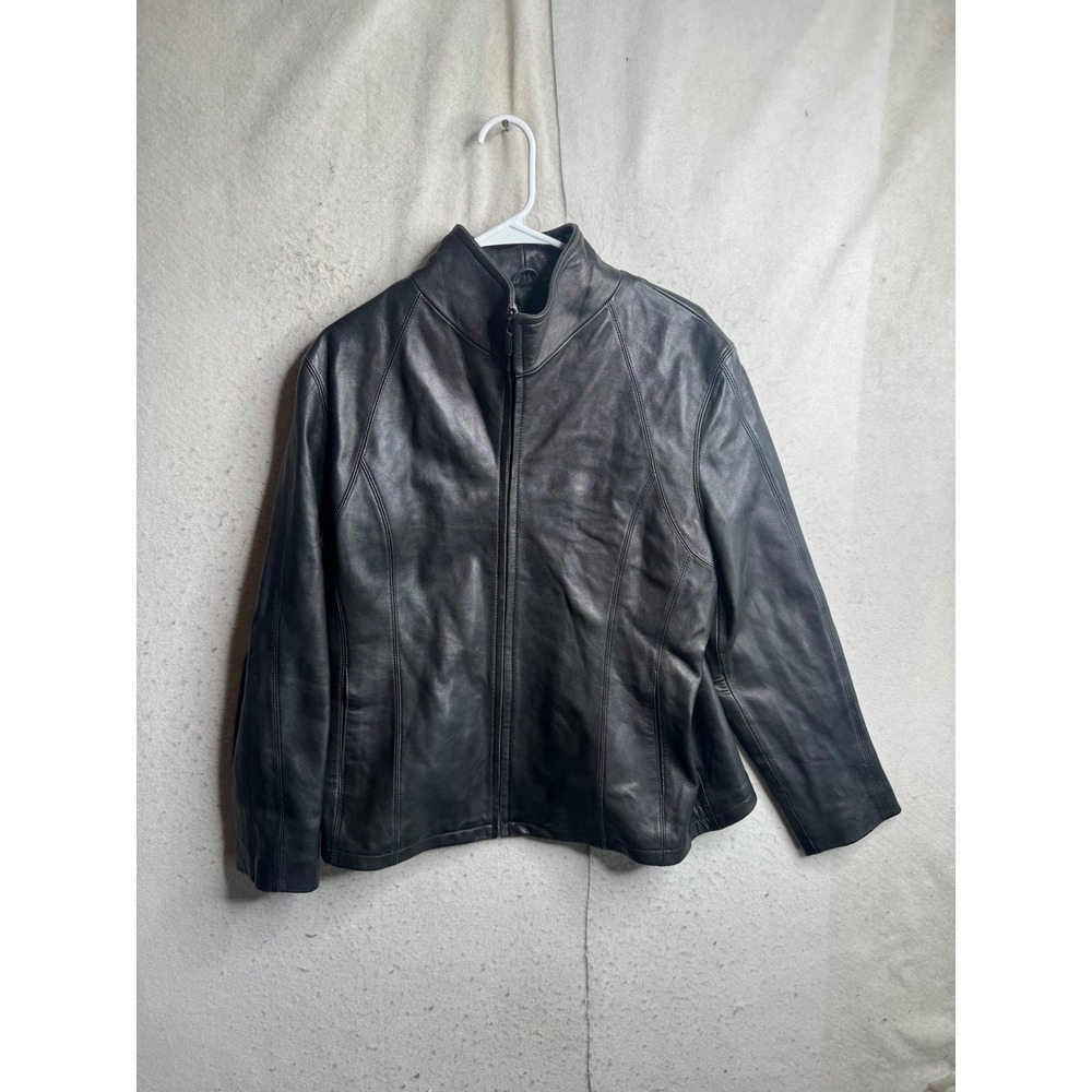 Nine West Separates Black Leather Jacket Mock Neck Full Zip Womens XL 8416